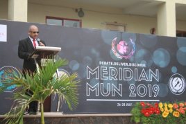 Mr Malik addresses students on education and pluralism at the Meridian School in Hyderabad